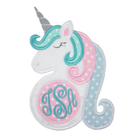 Unicorn Head Monogram Personalized Custom Sew or Iron on Patch - Sew Lucky Embroidery