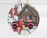 4th of July Dog and Truck Door Hanger - Sew Lucky Embroidery