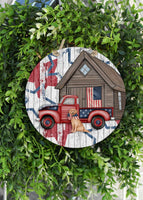 4th of July Dog and Truck Door Hanger - Sew Lucky Embroidery