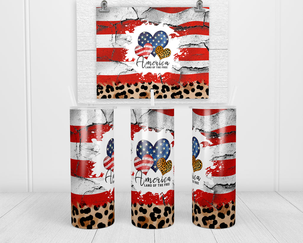 American Leopard 20 oz insulated tumble with lid and straw - Sew Lucky Embroidery