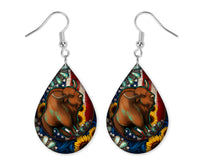 American Bison Teardrop Earrings - Sew Lucky Embroidery