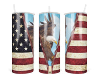 American Eagle Flag 20 oz insulated tumbler with lid and straw - Sew Lucky Embroidery