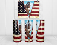 American Eagle Flag 20 oz insulated tumbler with lid and straw - Sew Lucky Embroidery