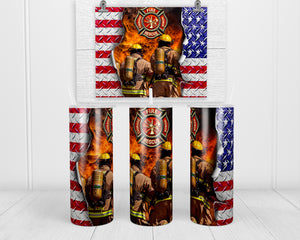 American Firefighter 20 oz insulated tumbler with lid and straw - Sew Lucky Embroidery