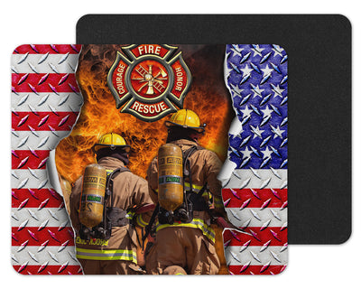 American Flag and Firefighter Rip Mouse Pad