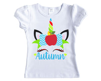 Apple Unicorn Back to School Personalized Shirt - Sew Lucky Embroidery