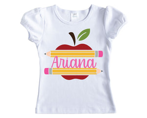 Apple and Pencil Frame Back to School Personalized Shirt - Sew Lucky Embroidery