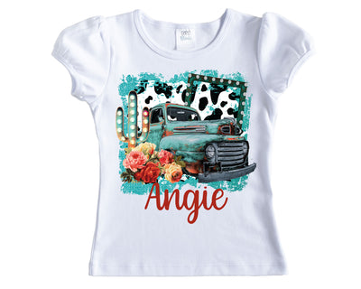 Cow Print Truck Personalized Girls Shirt