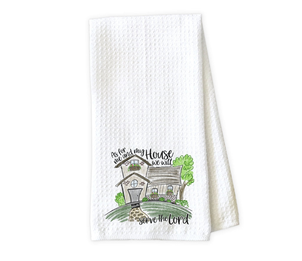 As for Me and My House We Will Serve the Lord Kitchen Towel - Waffle Weave Towel - Microfiber Towel - Kitchen Decor - House Warming Gift - Sew Lucky Embroidery