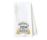 Autumn Breeze and Beautiful Leaves Kitchen Towel - Waffle Weave Towel - Microfiber Towel - Kitchen Decor - House Warming Gift - Sew Lucky Embroidery