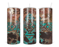 Aztec Stain Leather 20 oz insulated tumbler with lid and straw - Sew Lucky Embroidery