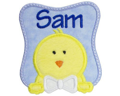 Baby Boy Easter Chick with Bow Tie Personalized Sew or Iron on Embroidered Patch