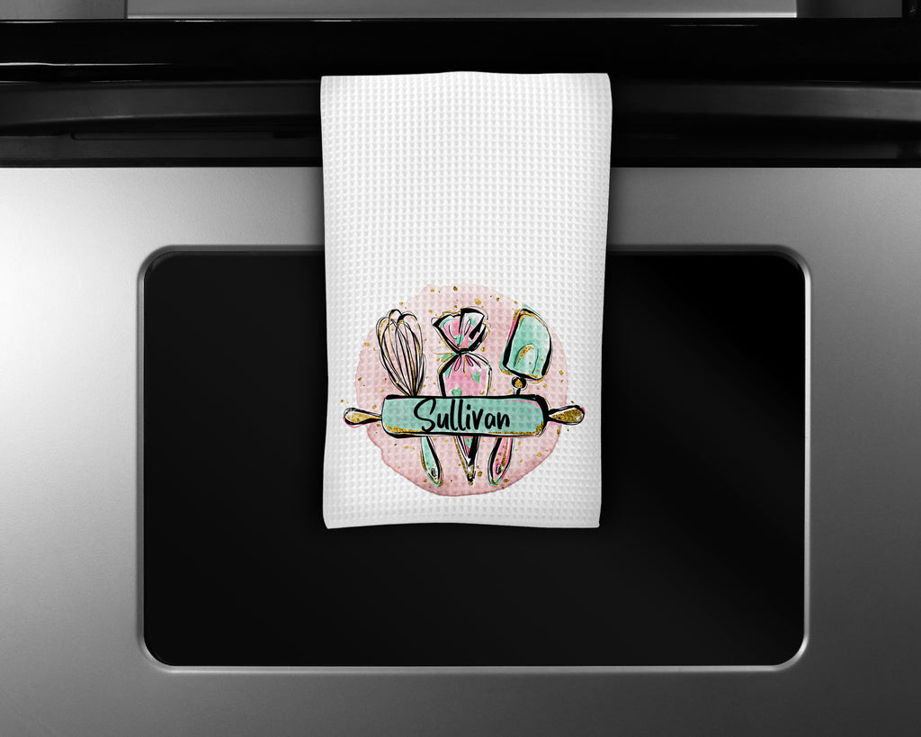 Baking Tools  Personalized Waffle Weave Microfiber Kitchen Towel - Sew Lucky Embroidery