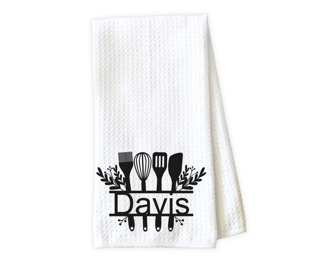 Baking Split Frame Floral Personalized Kitchen Towel - Waffle Weave Towel - Microfiber Towel - Kitchen Decor - House Warming Gift - Sew Lucky Embroidery