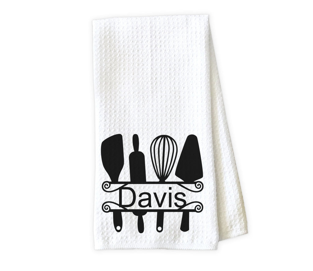 Baking Split Frame Personalized Kitchen Towel - Waffle Weave Towel - Microfiber Towel - Kitchen Decor - House Warming Gift - Sew Lucky Embroidery