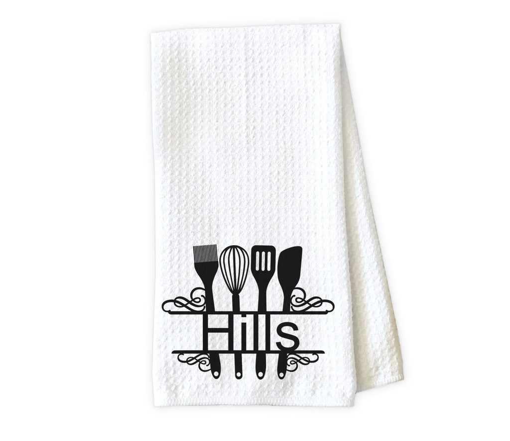 Baking Split Frame with Swirls Personalized Kitchen Towel - Waffle Weave Towel - Microfiber Towel - Kitchen Decor - House Warming Gift - Sew Lucky Embroidery