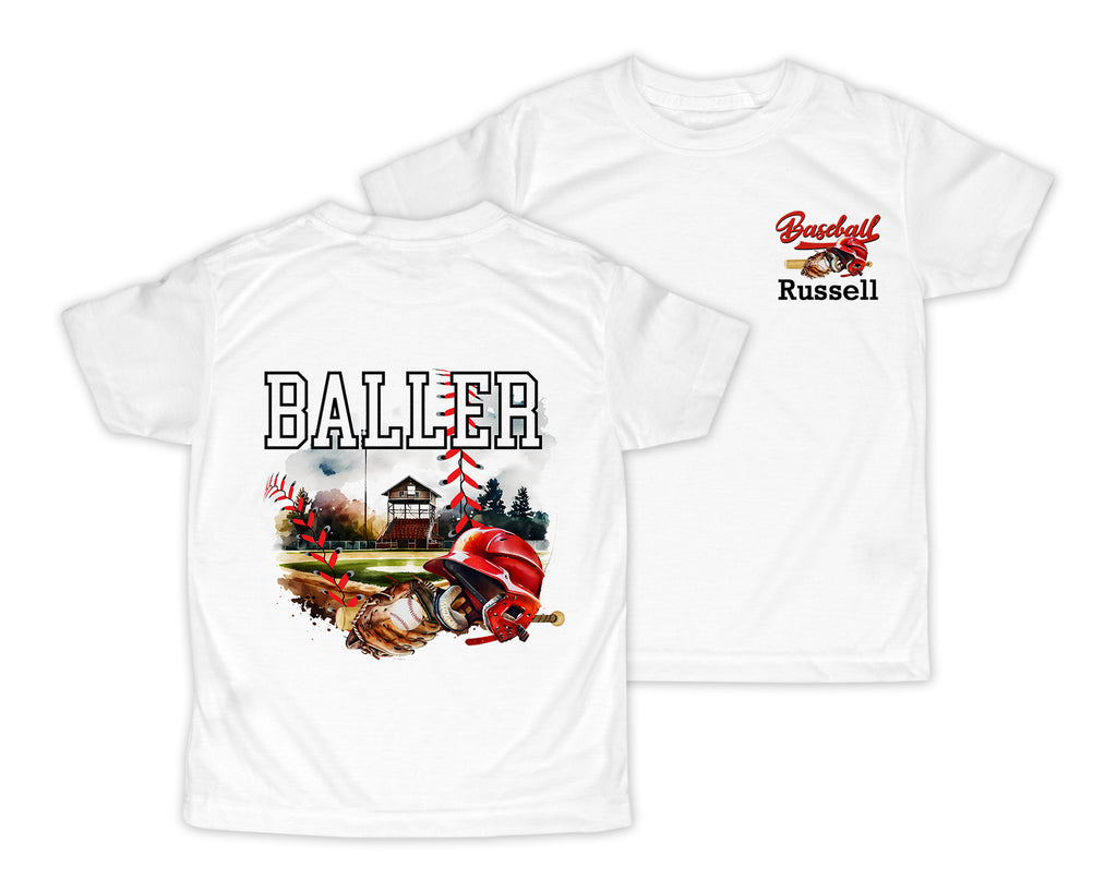Baller Baseball Personalized Short or Long Sleeves Shirt - Sew Lucky Embroidery