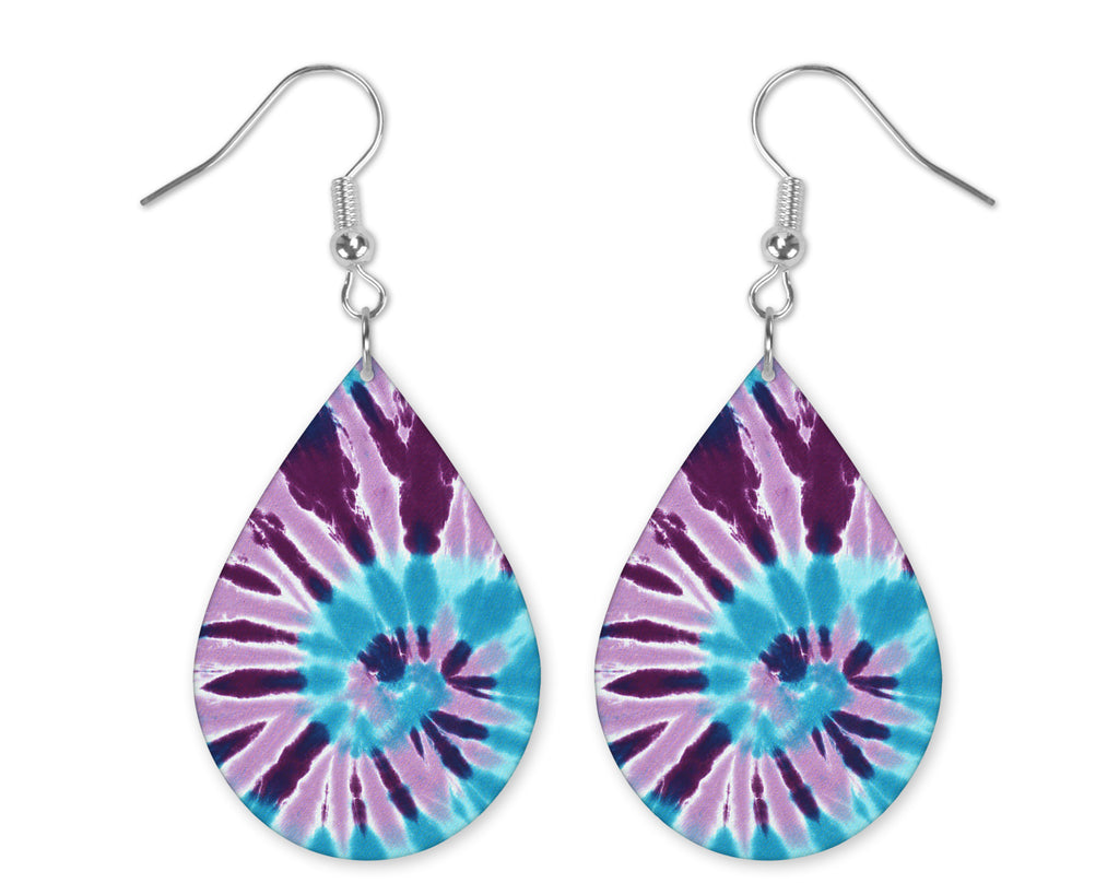 Barbados Tie Dye Blue and Purple Earrings - Sew Lucky Embroidery