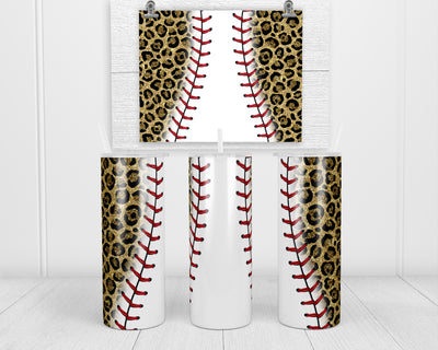 Baseball Gold Leopard 20 oz insulated tumbler with lid and straw