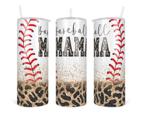 Baseball Mama Gold Leopard 20 oz insulated tumbler with lid and straw - Sew Lucky Embroidery