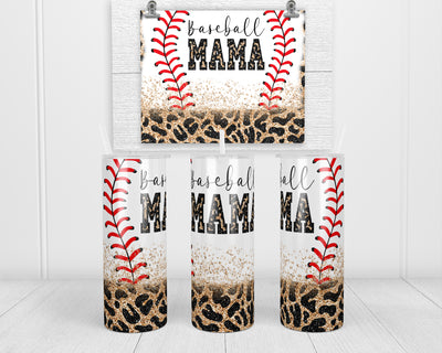 Baseball Mama Gold Leopard 20 oz insulated tumbler with lid and straw