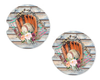 Baseball Glove Floral Sandstone Car Coasters - Sew Lucky Embroidery