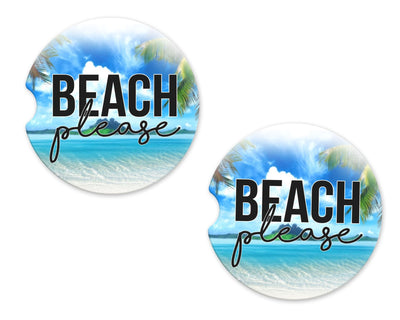 Beach Please Sandstone Car Coasters (Set of Two)