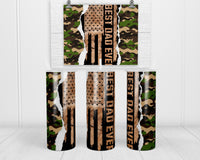 Best Dad Ever Camo with Flag 20 oz insulated tumbler with lid and straw - Sew Lucky Embroidery