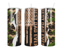 Best Dad Ever Camo with Flag 20 oz insulated tumbler with lid and straw - Sew Lucky Embroidery