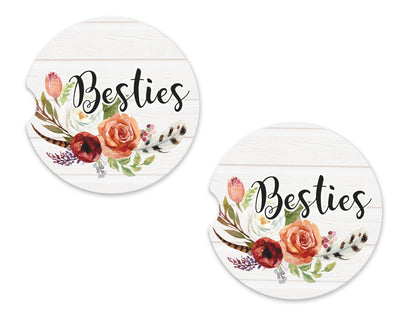Besties Sandstone Car Coasters (Set of Two)