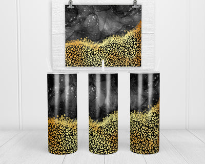 Black Watercolor Gold Leopard 20 oz insulated tumbler with lid and straw