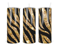Black and Gold Zebra 20 oz insulated tumbler with lid and straw - Sew Lucky Embroidery