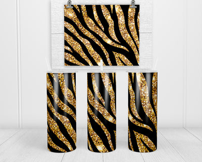 Black and Gold Zebra 20 oz insulated tumbler with lid and straw