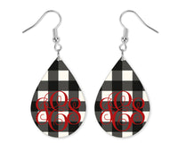 Black and White Plaid Personalized Teardrop Earrings