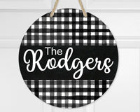 Buffalo Plaid Personalized Door Hanger - Sew Lucky Embroidery