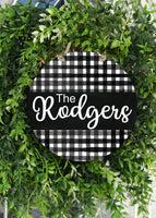 Buffalo Plaid Personalized Door Hanger - Sew Lucky Embroidery