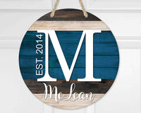 Blue Striped Personalized Door Hanger - Sew Lucky Embroidery