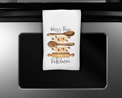Bless This Kitchen Floral Waffle Weave Microfiber Kitchen Towel
