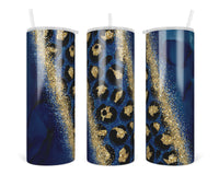 Blue with Leopard Glitter Personalized 20 oz insulated tumbler - Sew Lucky Embroidery