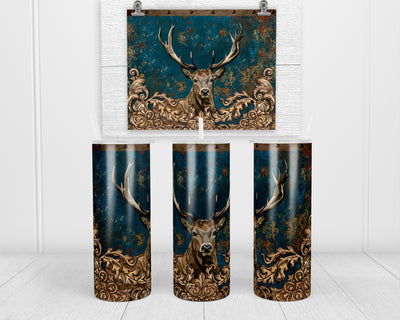 Blue Leather Deer 20 oz insulated tumbler with lid and straw