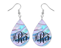 Blue Liquid Monogrammed Teardrop Earrings