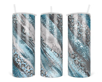 Blue Milky Way with Snow Leopard 20 oz insulated tumbler with lid and straw - Sew Lucky Embroidery