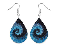Blue Ocean Tie Dye Handmade Wood Earrings - Sew Lucky Embroidery