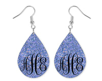 Blue Glitter Monogrammed Teardrop Earrings