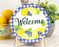Blueberry Lemon Welcome Tier Tray Sign and Stand - Sew Lucky Embroidery