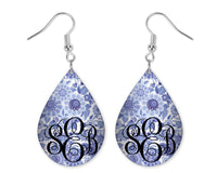 Blue Floral Personalized Teardrop Earrings - Sew Lucky Embroidery