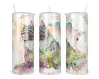 Boho Cat 20 oz insulated tumbler with lid and straw - Sew Lucky Embroidery