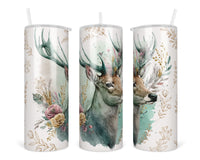 Boho Deer 20 oz insulated tumbler with lid and straw - Sew Lucky Embroidery