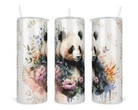 Boho Panda 20 oz insulated tumbler with lid and straw - Sew Lucky Embroidery