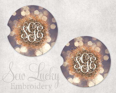 Bokeh Leopard Personalized Sandstone Car Coasters (Set of Two)